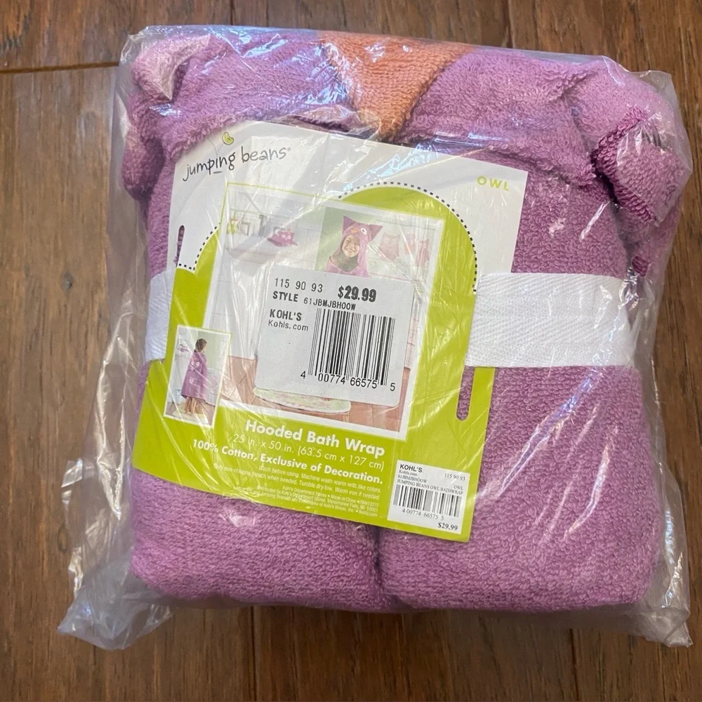 NWT Jumping Beans Hooded Bath Wrap - Owl